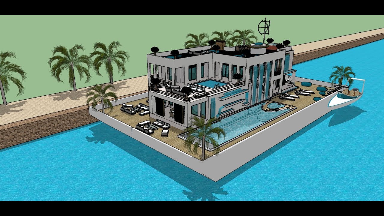 ARKITEKTUR JAPAN HUSB&Aring;T BYGNING TEGNING SKETCHUP JAPANSK BYGNING EIENDOMSUTVIKLING FLYTENDE HUS ANIM