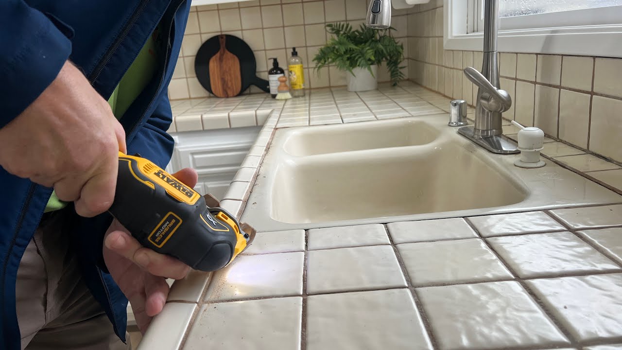 Kitchen Counter Regrouting and Patching! Old Counter!