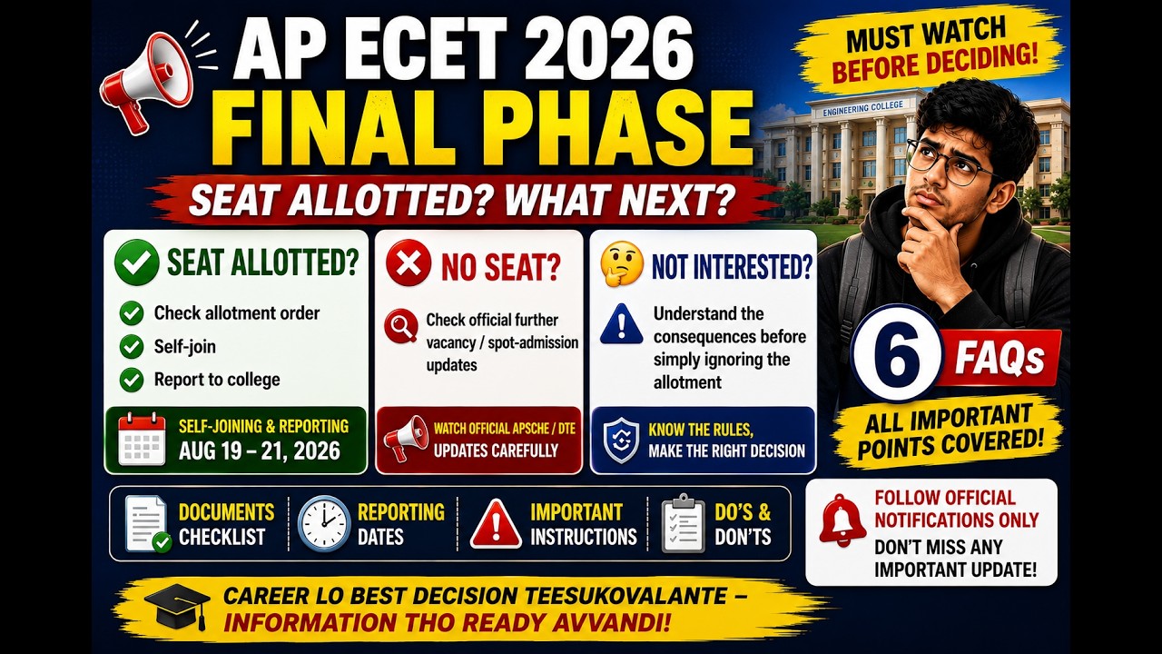 AP ECET 2026 Final Phase &ndash; ALL FAQs Answered 🔥 | No Seat? Seat Allotted? What Next?