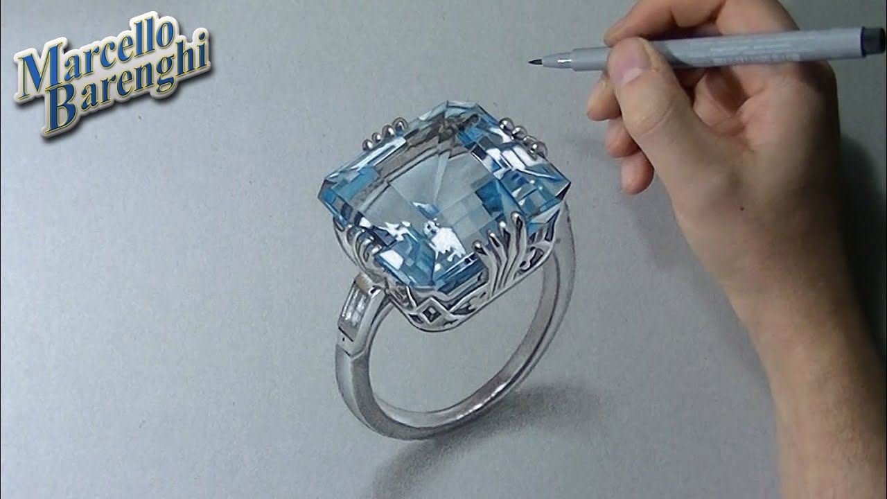 How to draw a realistic aquamarine ring 💍