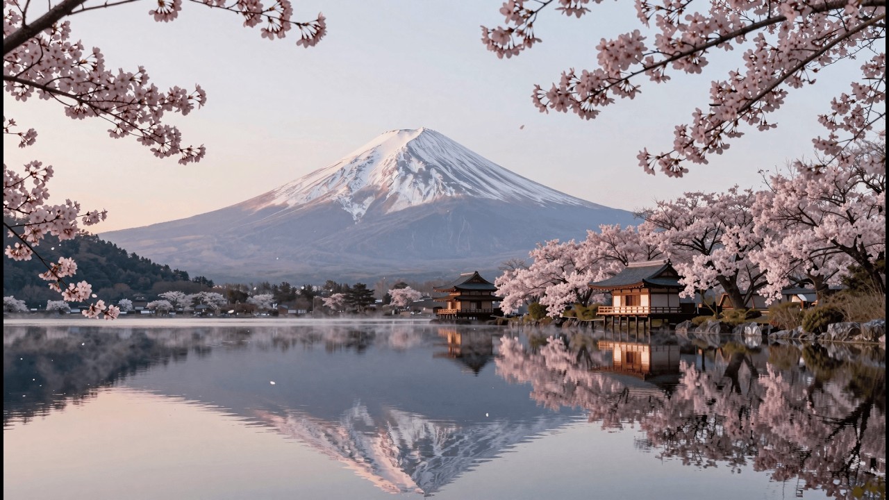 🌸 Sakura Reflections | Japanese Piano & Nature Ambience by Mount Fuji (1 Hour)
