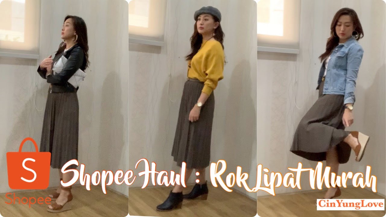 Shopee Haul TRY ON ROK LIPAT Murah