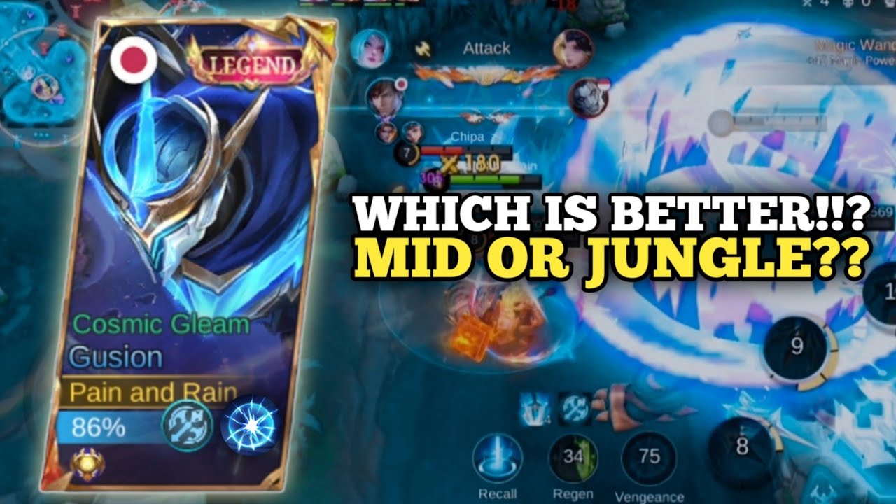 GUSION MID BETTER THAN JUNGLE!!? use (vengeance) - mobile legends