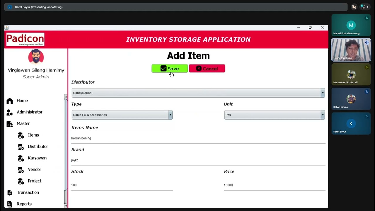 Demo penggunaan Aplikasi Inventory PT. Padicon Teknologi Informasi