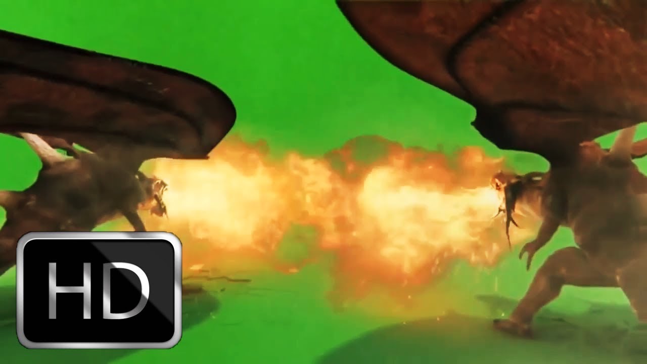 HD Green Screen Fire-breathing Dragons. Chroma Key. AAE