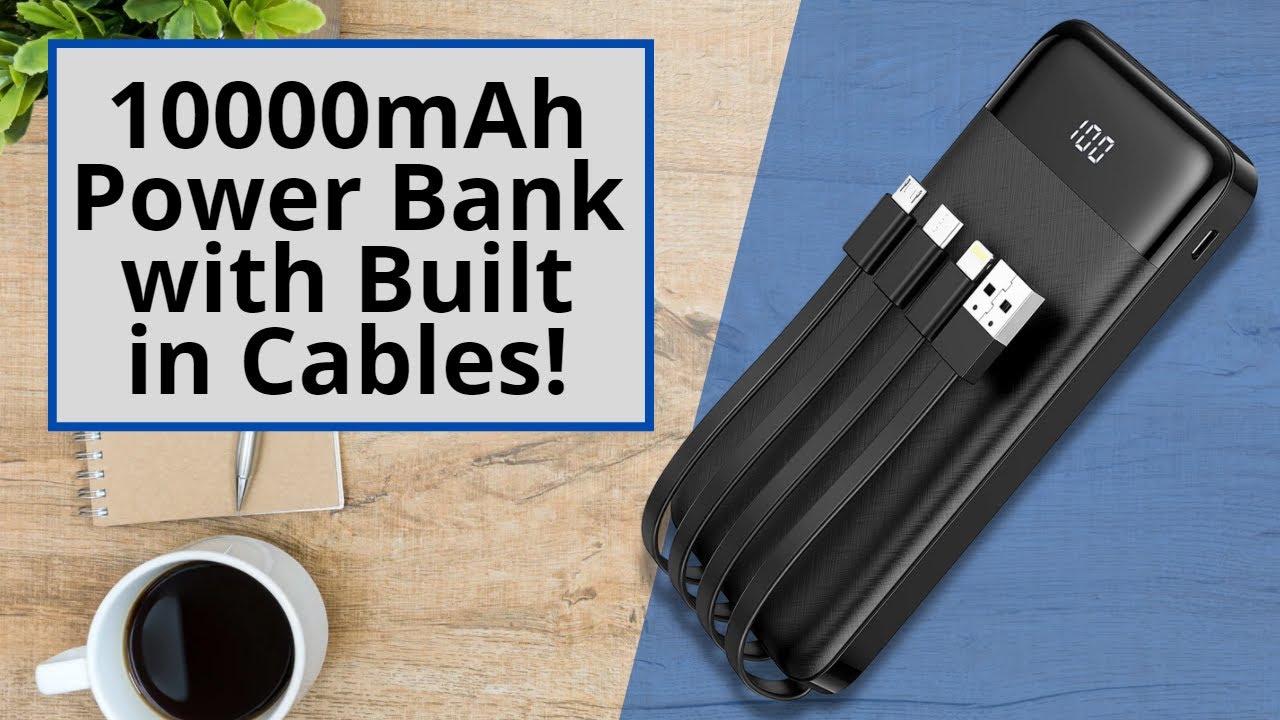 10000mAh Power bank with Built in Cables