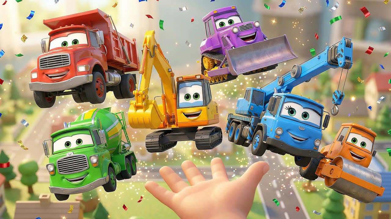 Construction Vehicles Surprise Boxes | Learn Colors & Trucks Song | Nursery Rhymes for Kids