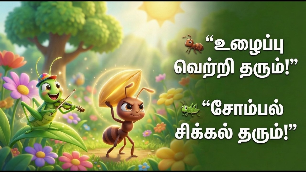 எறும்பும் – வெட்டுக்கிளியும் 🐜🦗| உழைக்கும் எறும்பு – பாடும் வெட்டுக்கிளி | உழைப்பு நல்ல பழக்கம்