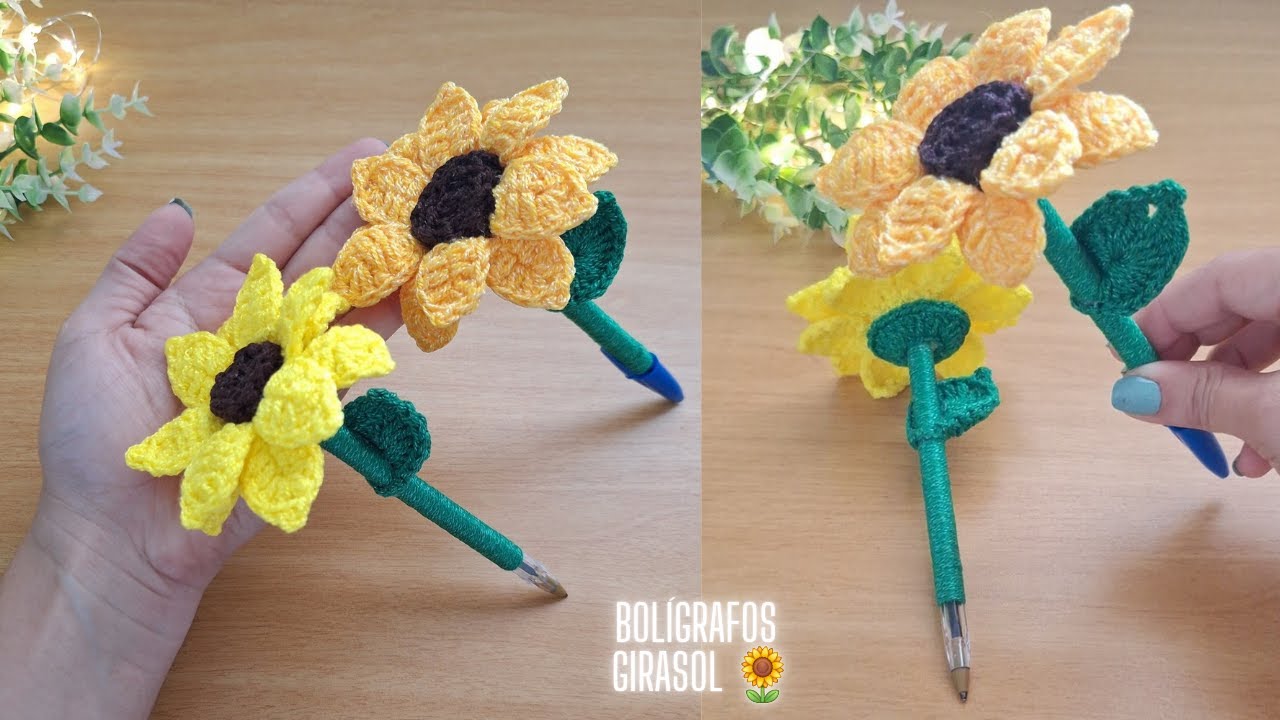 🌻 GIRASOL A CROCHET para Lapiceras, Canetas o Boligrafos| Tendencia a CROCHET 🌻