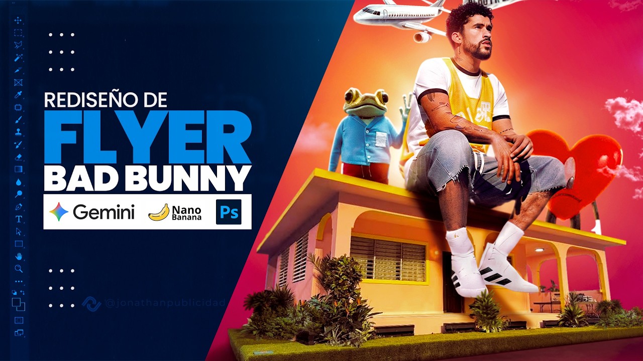 🤩 DISEÑO de FLYER evento de BAD BUNNY ✅ Flyer publicitario con PHOTOSHOP GEMINI NANO BANANA PRO