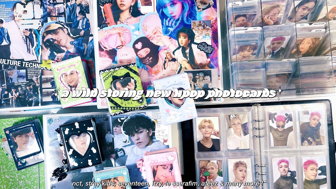 a wild organizing + storing new kpop photocards ✮ ateez, le sserafim, nct, seventeen, itzy & more !