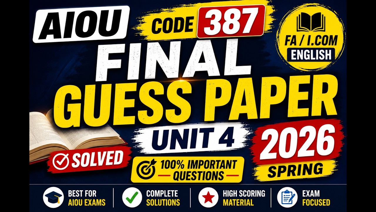 🔥 AIOU 387 Final Guess Paper 2026 | 100% Important Questions | Unit 4 Solved