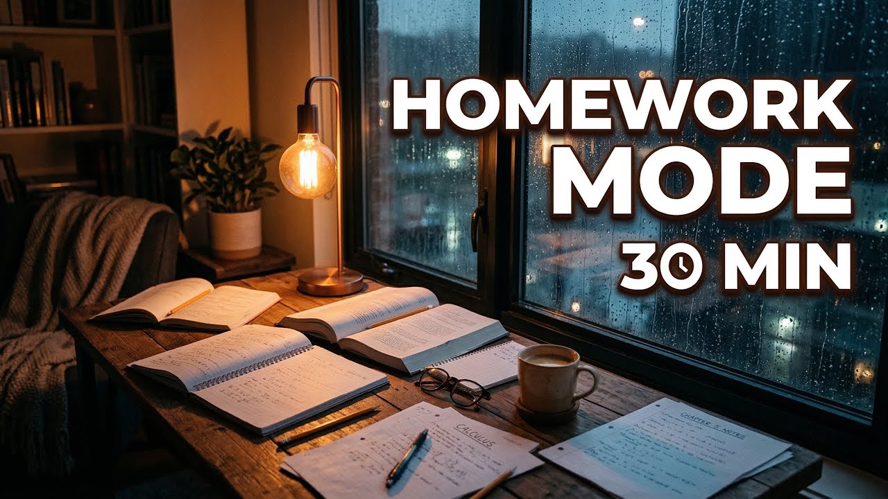  Rainy Homework Focus 🌧 30 Min Calm Lofi Study Music