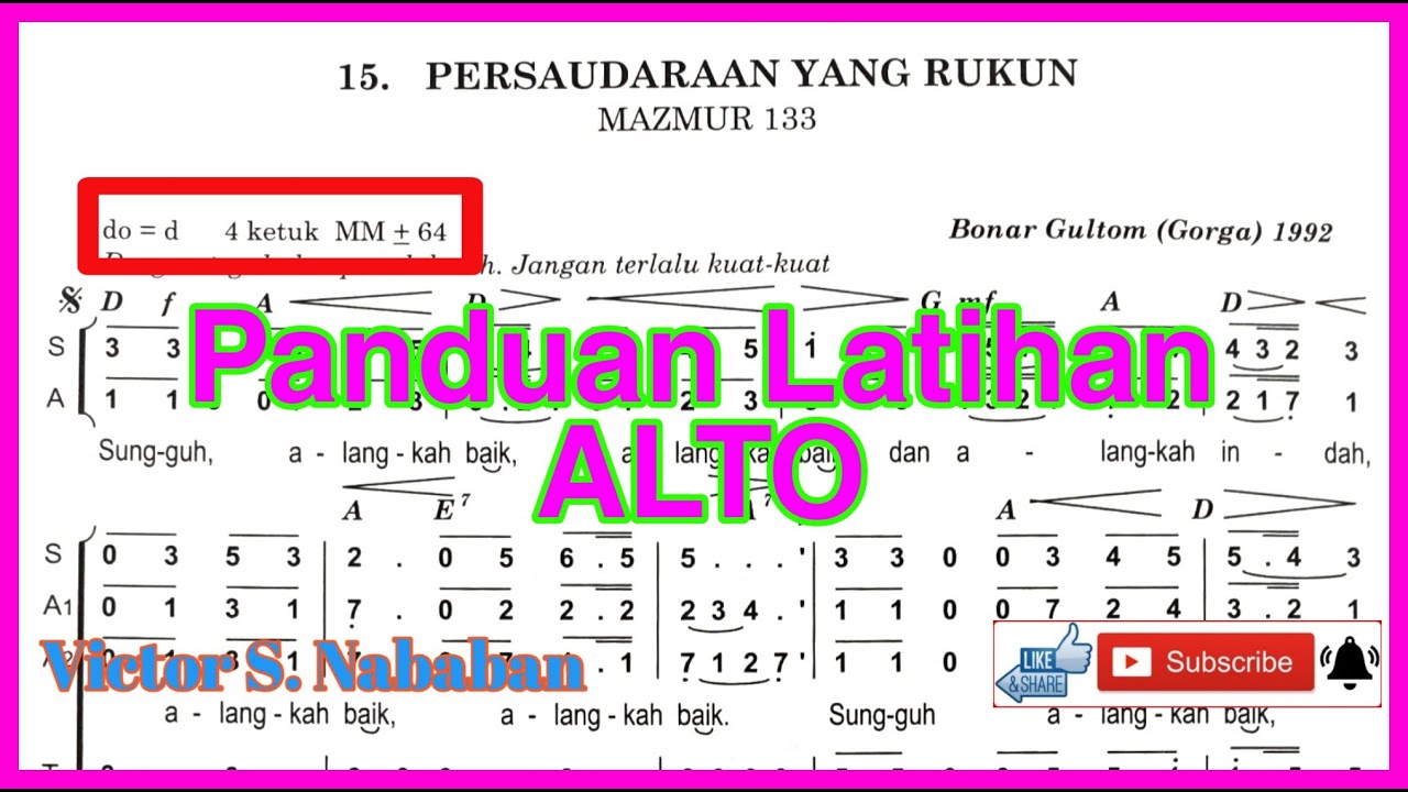 Panduan Latihan Suara ALTO || Persaudaraan Yang Rukun - Maz 133 || Cipt. Drs. Bonar Gultom (GORGA)