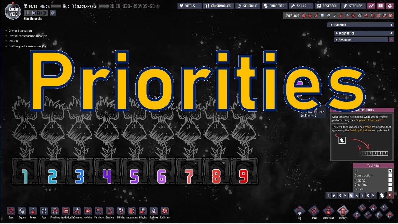 Oxygen Not Included - Tutorial Bites - Priorities