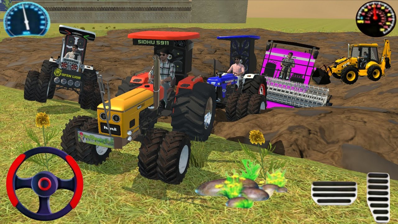 Indian truck stuck in mud tractor and car rescue the truck#simulationgames #drivinggames