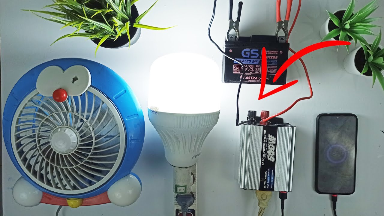 Cara Merubah Arus Aki Menjadi Arus Listrik Menggunakan Power Inverter Mitsuyama 500 watt
