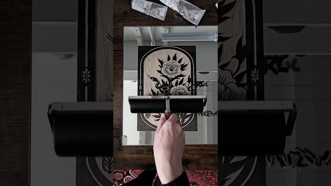 Making a woodcut print. This one is called 