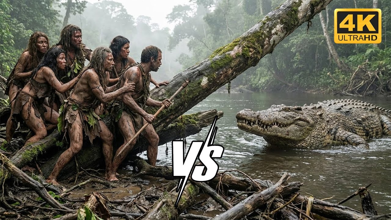 River Crocodile vs Jungle Tribe | Survival Trapped Above the Water