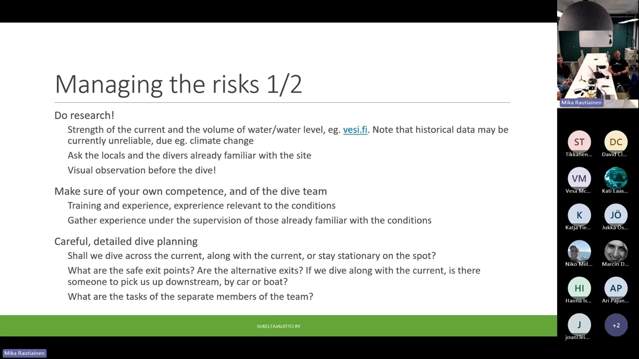 Best practices of diving in rivers and streams Mika Rautiainen
