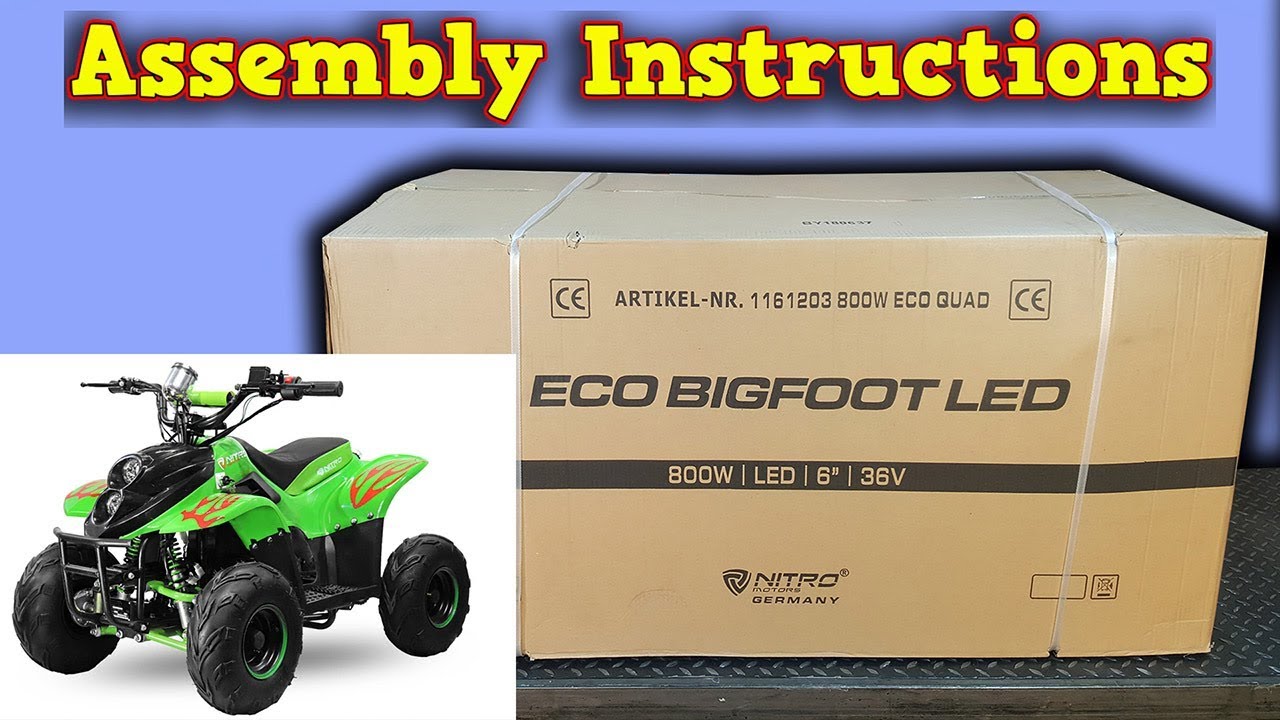 Large Electric Quad 800W 36V Unboxing - Full Assembly Instructions - Eco BigFoot from Nitro Motors