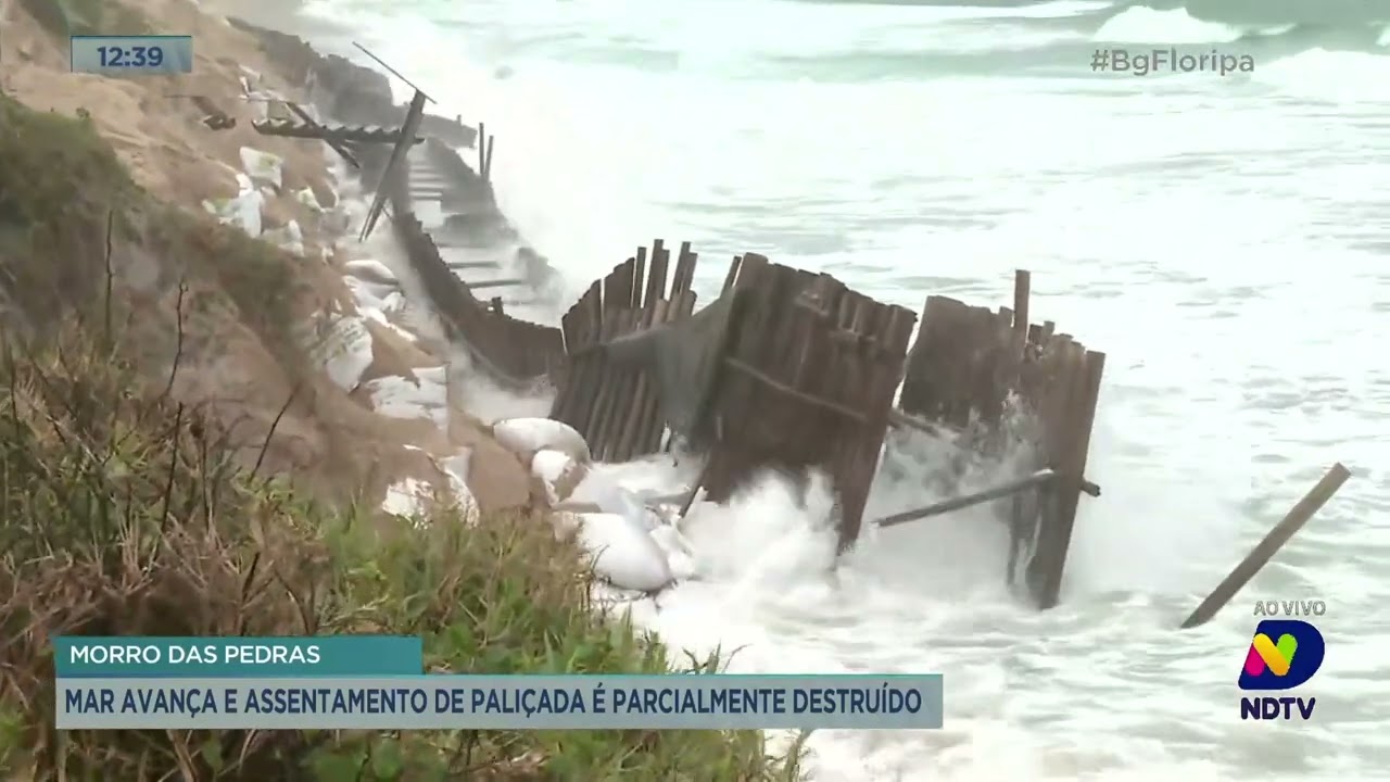 Morro das Pedras: mar avança e assentamento de paliçada é parcialmente destruído