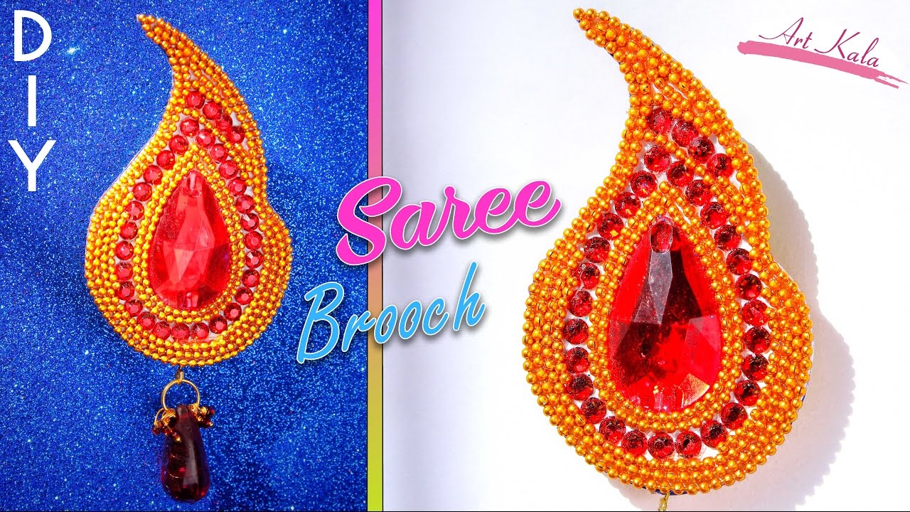 How to make Saree pin / Brooch at home | saree brooch making | Step by step | DIY | Artkala 158
