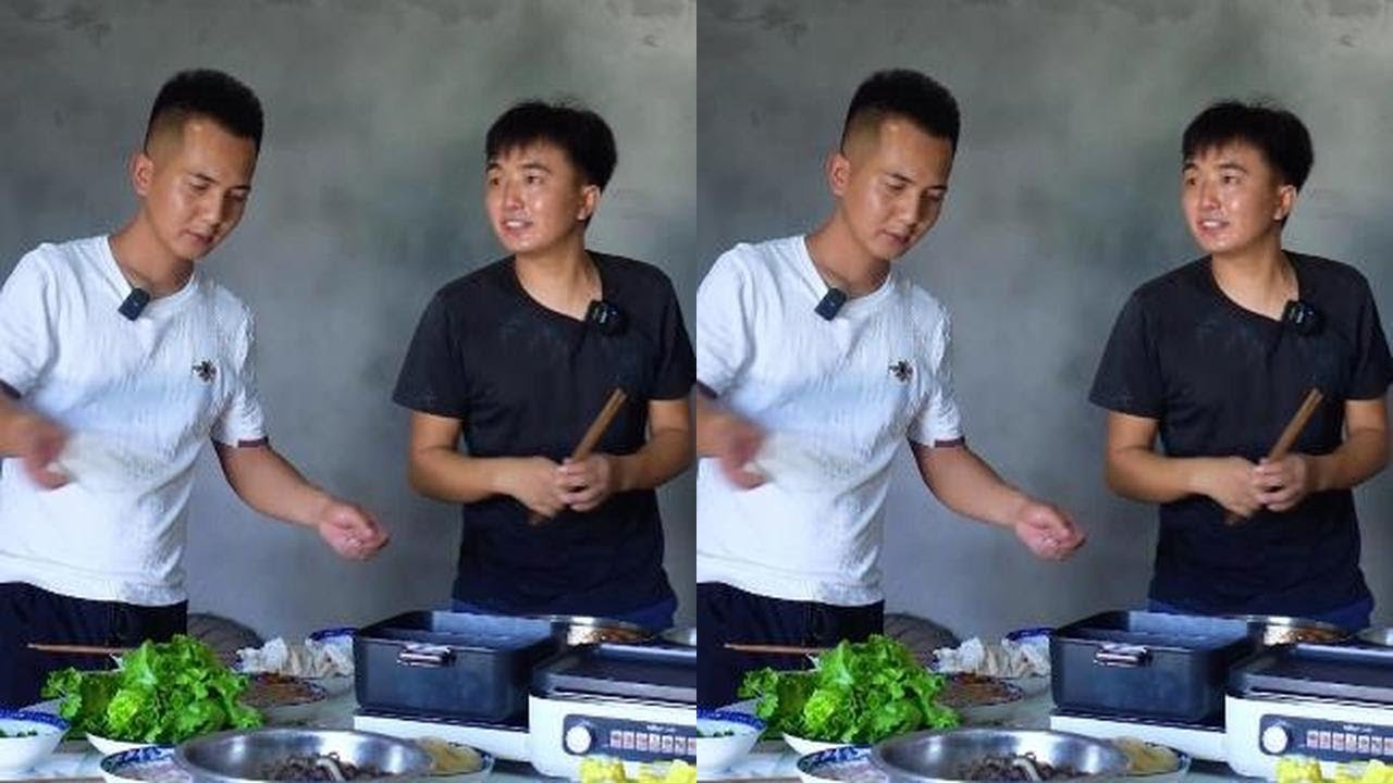明二锅小玉来做客，徐三娃精心准备食材，边吃火锅边烤肉真热闹#小熊折叠多功能锅 #被治愈的幸福瞬间 #乡村生活