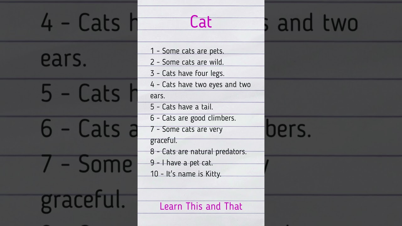 10 Lines on Cat in English | Essay on My Pet Cat | 10 Lines Essay on Cat | Essay on Cat in English