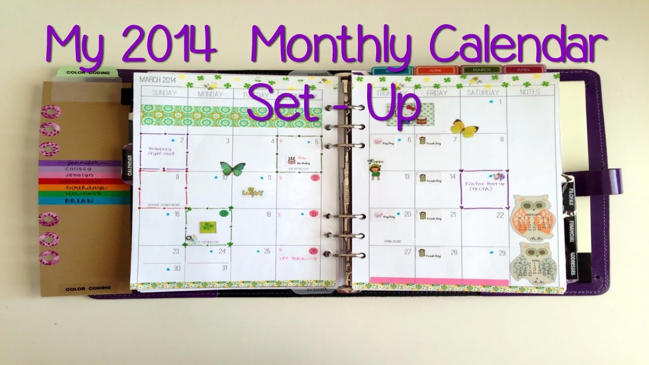My 2014 Monthly Calendar Set Up in my Filofax