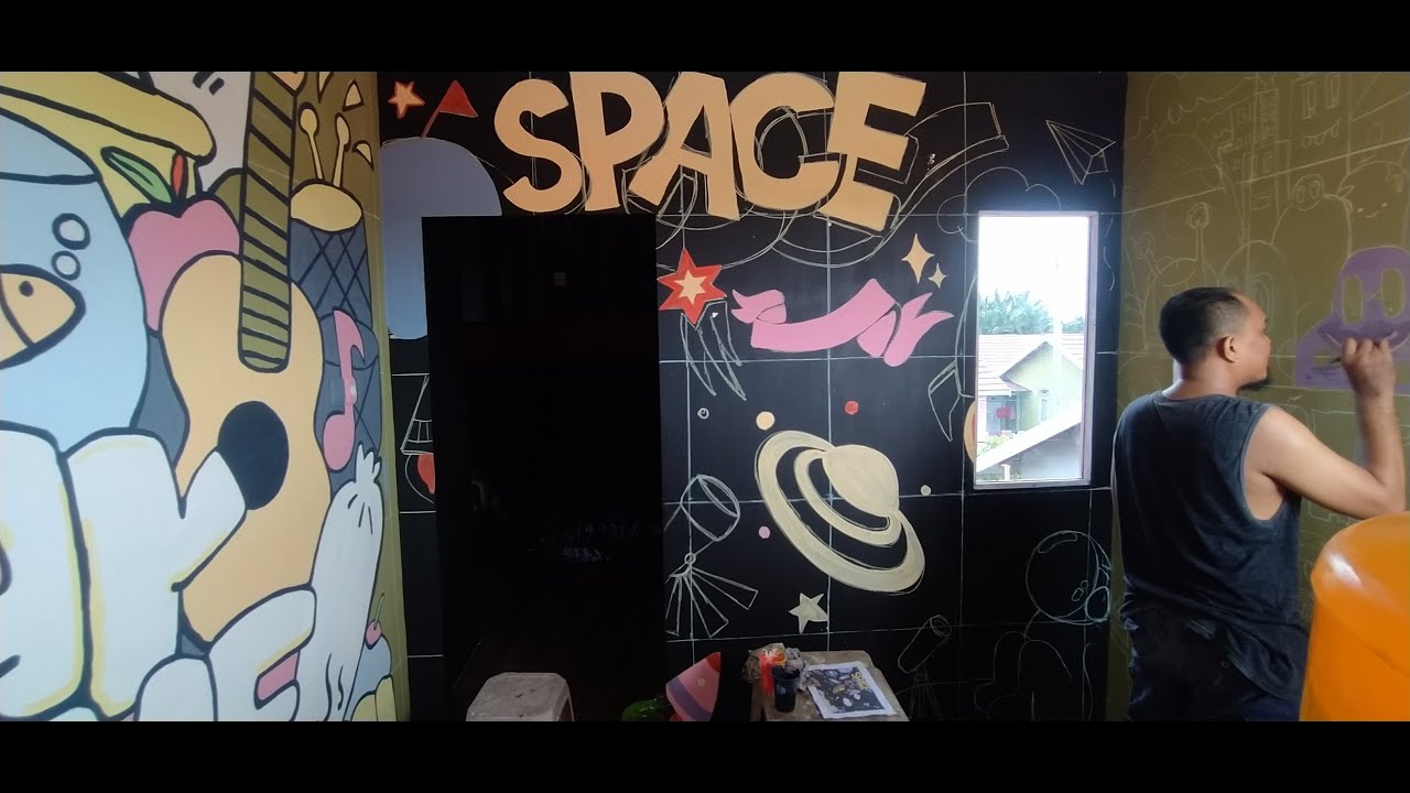 Mural Doodle Space Stay Home #mural #muralart #muralism #lukisdinding #lukisdindingcafe #DoodleSpace