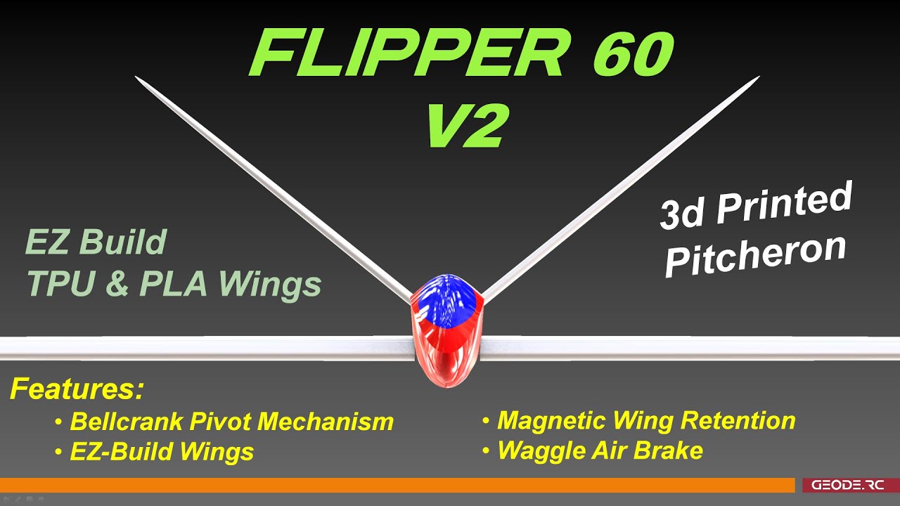 Flipper60 V2 - 3D Printed, 60” Twisty Wing Glider
