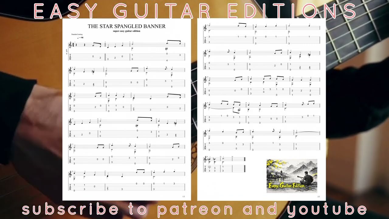 Star spangled banner USA anthem super easy guitar edition