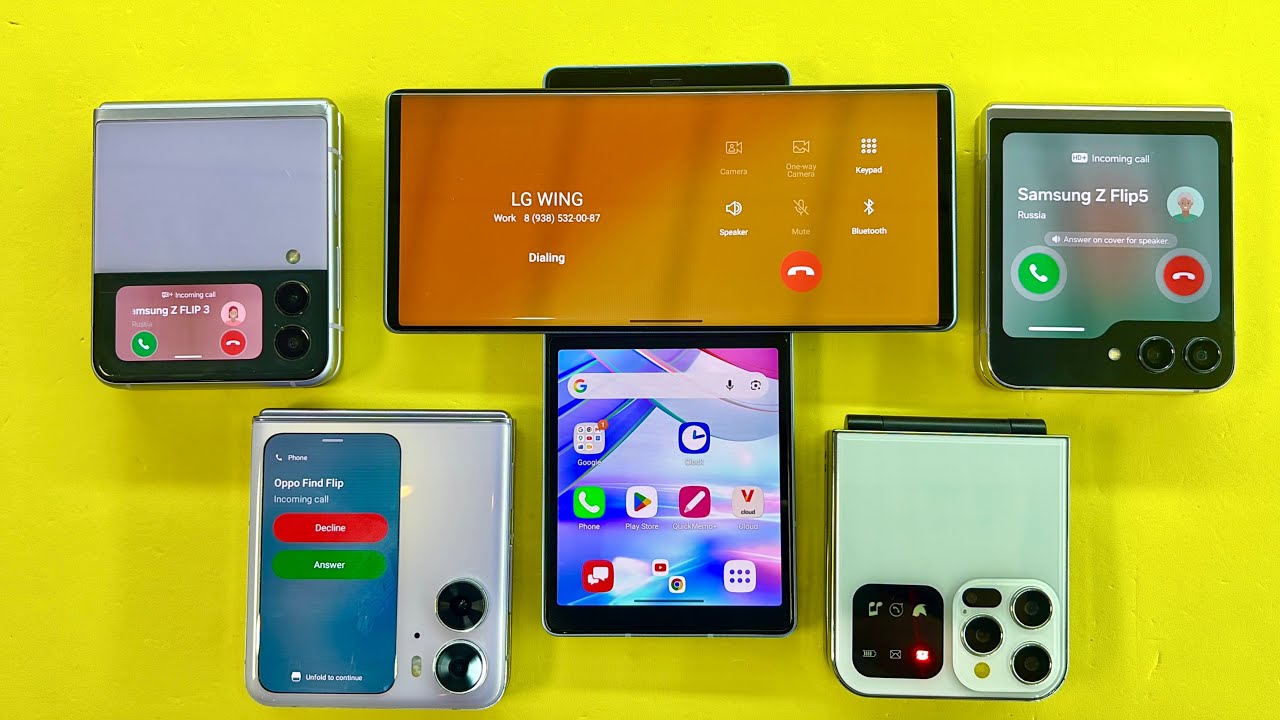 LG Wing Calling On Samsung Z Flip 5 + Z Flip 3 + Oppo Find N2 Flip + i15 Pro | Call Phones 
