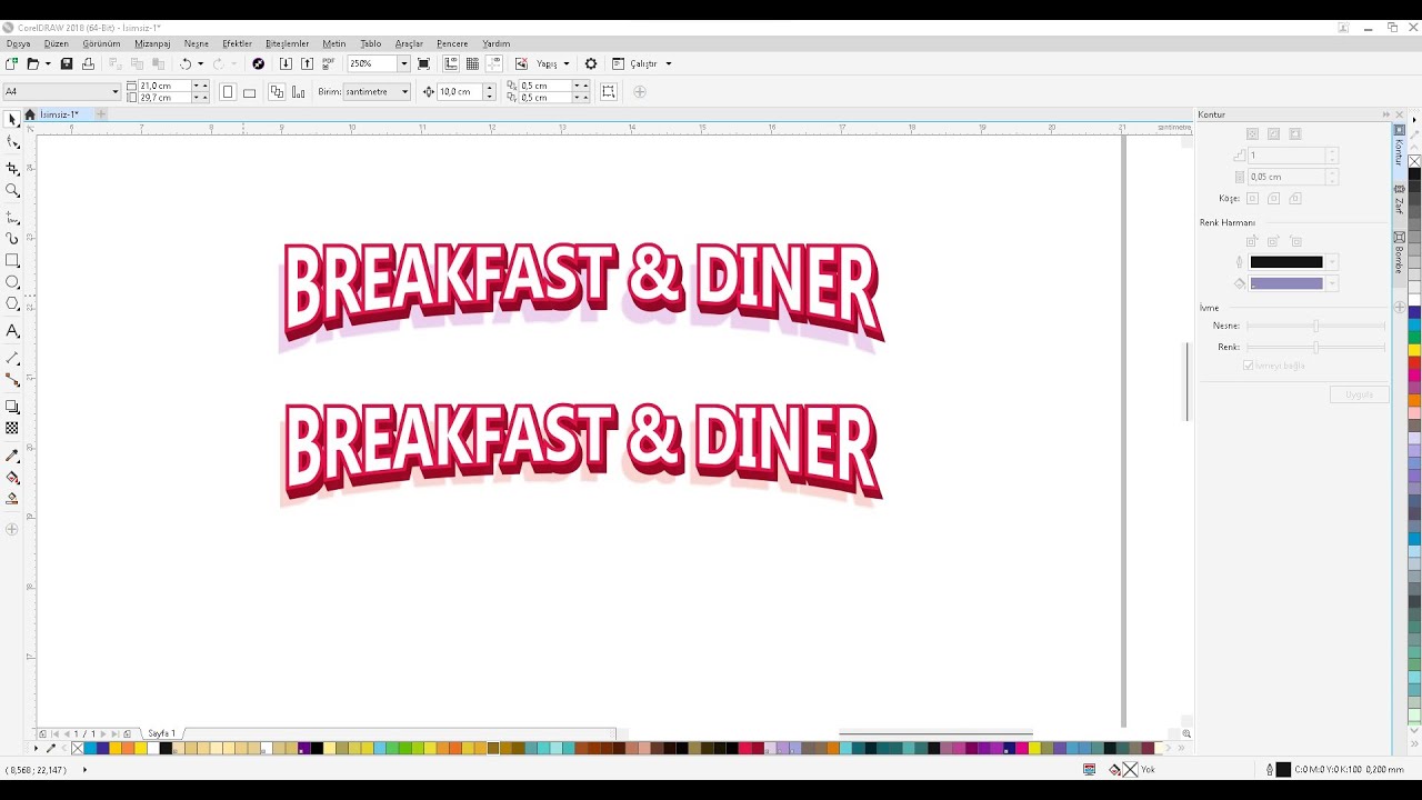 CorelDRAW YAZI EFEKTLERİ BÖLÜM 1 KISAYOLLARINI ÖĞREN TABELA KUTU HARF ŞEKİLLENDİRMEK