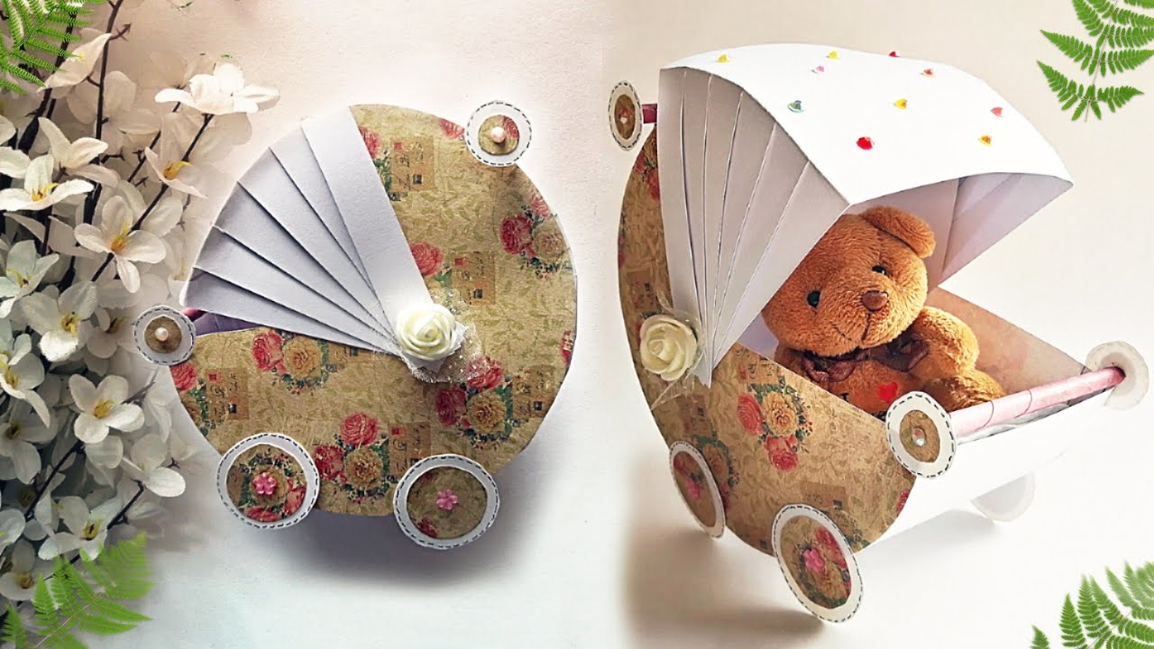 DIY Baby Pram/ Miniature Baby Pram - Carriage/ Baby Shower Gift Idea/ Gift Idea for Baby/ Paper Pram