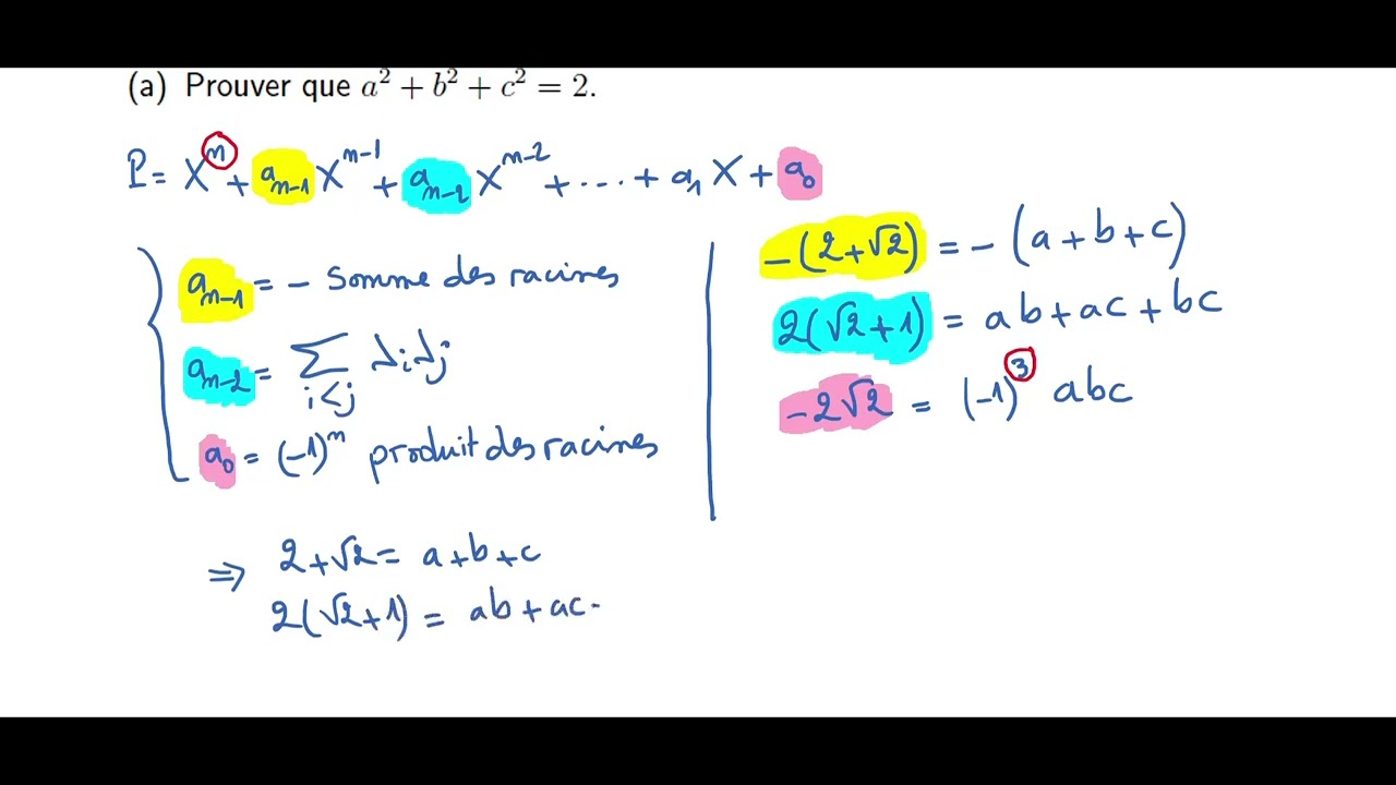 Exercice sur les relations entre les coefficients et les racines d'un polynôme ( Partie 1 )