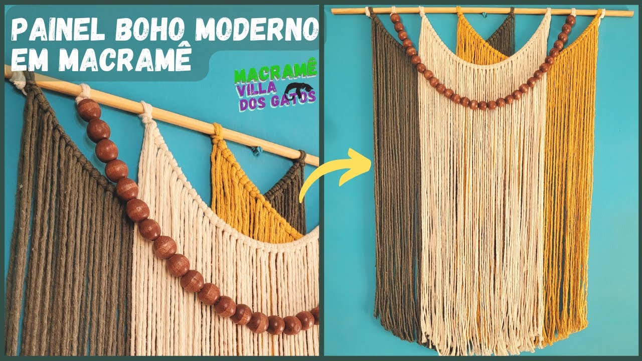 Aula de macramê passo a passo - Painel boho moderno muito fácil de fazer #macrame #paineldemacrame