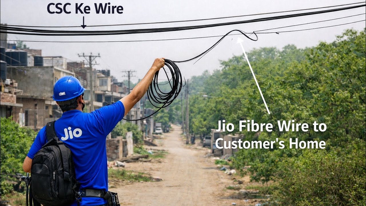 Day 38/365 jio fibre ka installation 🛠️ka wire CSC ke wire ke upar Se fenkana pada 😓