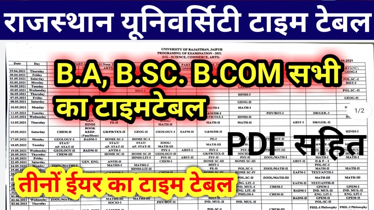 Rajasthan university Ba, bsc, bcom time table 2021/rajasthan university time table 2021 /uni. Exam