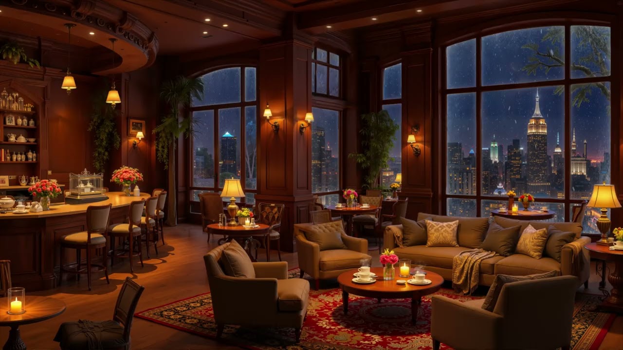 Beautiful February Winter Coffee Shop ❄️ Relaxing Jazz Piano & Fireplace Ambience for Study, Work
