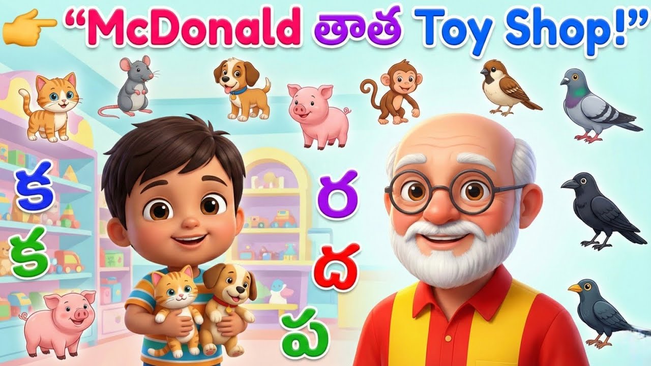 McDonald తాత టాయ్ షాప్ 🧸 | Animals & Birds Names | Telugu Kids Rhymes