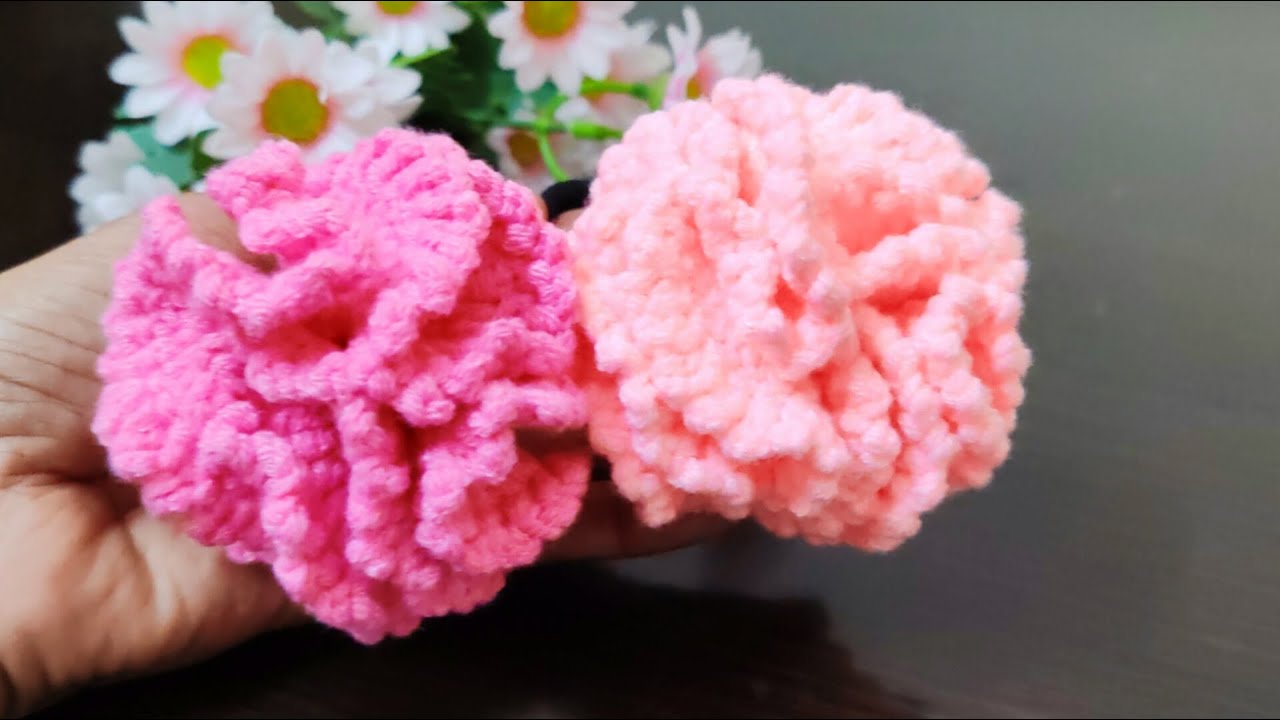 Beautiful Crochet Carnation Flower Hair Tie l Beginners l Friendly