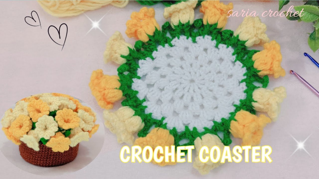 Crochet Flower Bouquet Coaster #crochet coaster#crochet flower#Saria Crochet