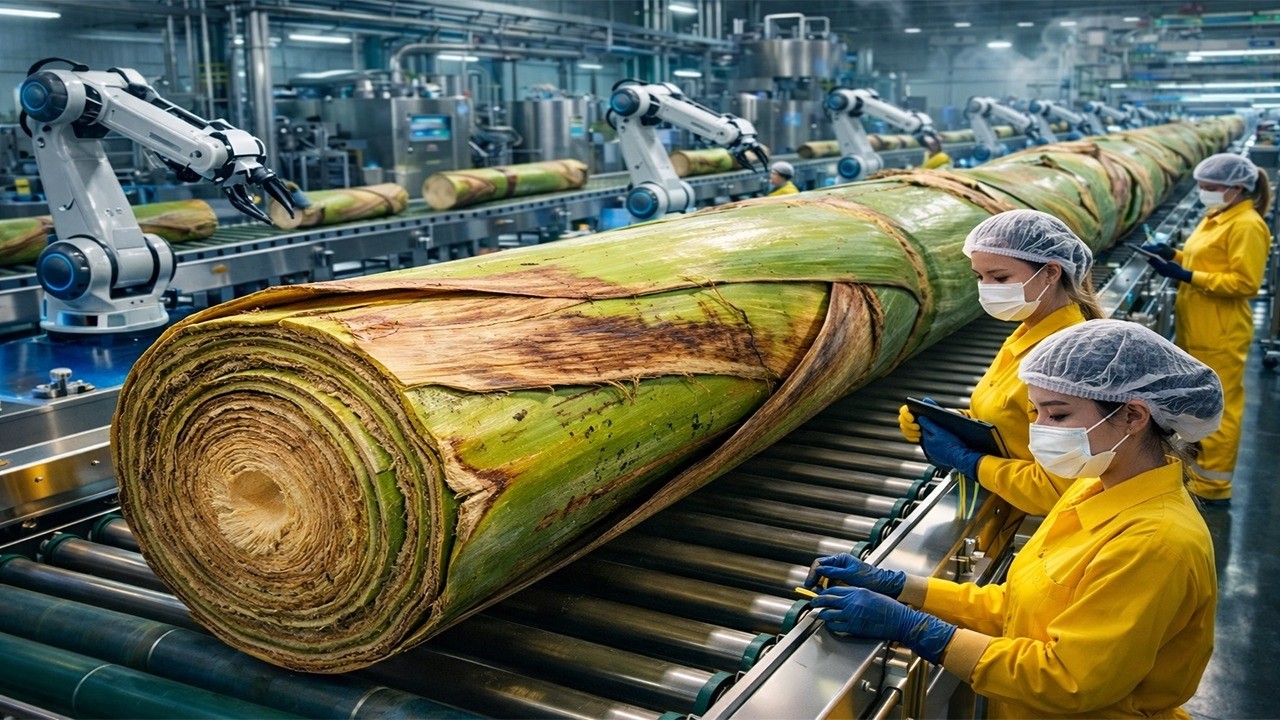 Inside the Largest High-Tech Banana Stem Factory You've Never Seen Before (Full Process)