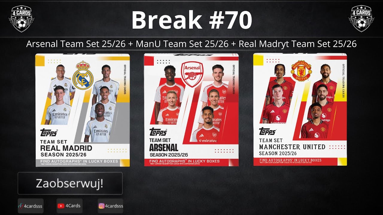 LIVE BREAK #70⚽|Topps Real Madryt Team Set + Arsenal Team Set + ManU Team Set &ndash; otwieramy na żywo 🔴