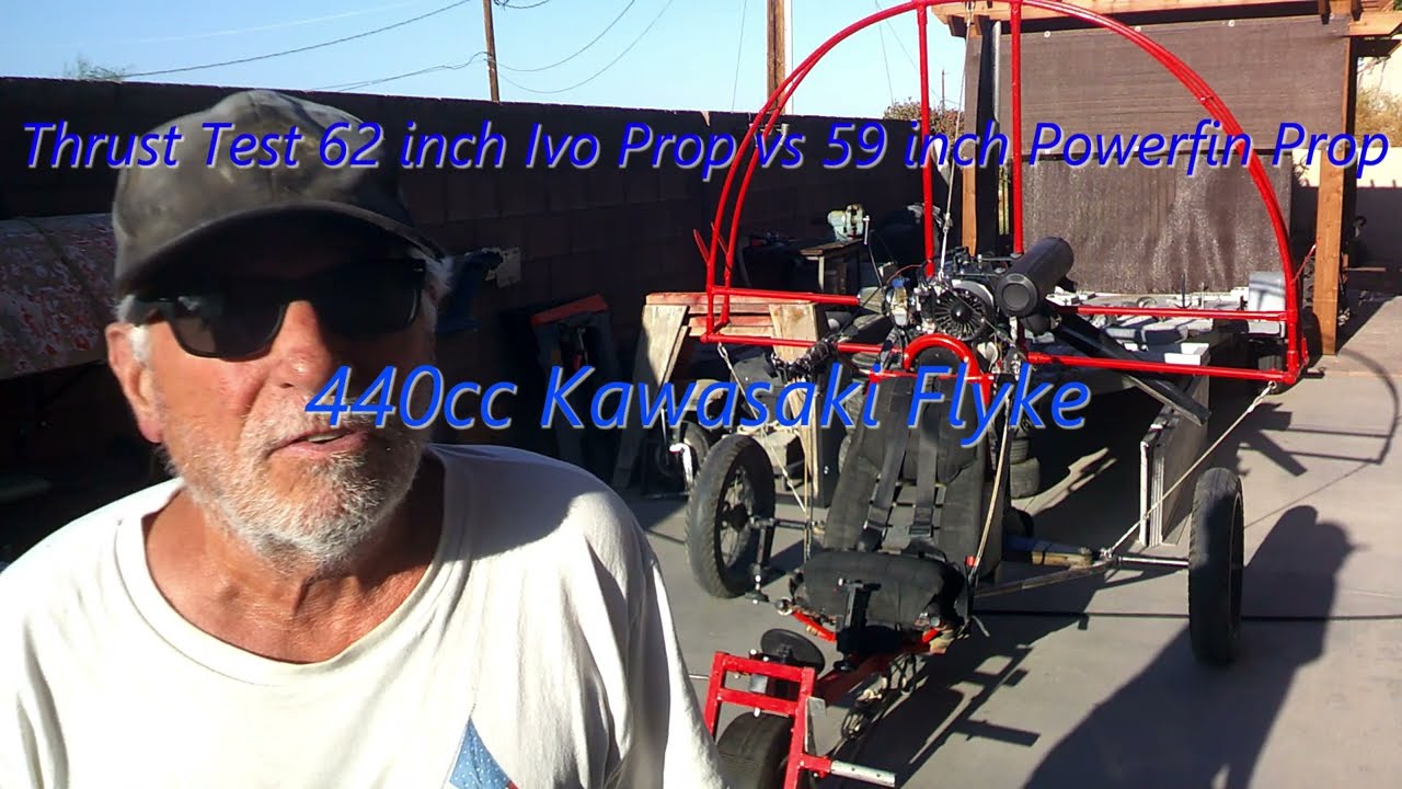 Thrust Test Ivo Prop vs Powerfin Prop 440 Kawasaki Flyke ppg trike