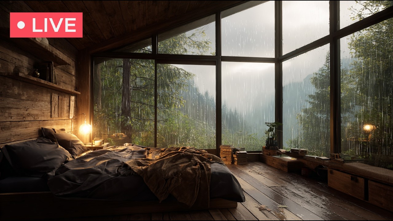 🔴LIVE | Rain on Window at Forest Cabin | Deep Sleep & Insomnia Relief