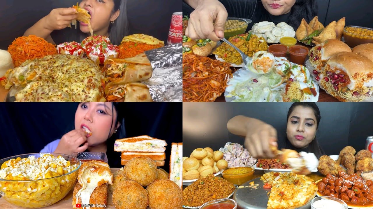 EATING SCHEZWAN CHICKEN RICE SCHEZWAN FRIED NOODLES STREET FOOD MOMOS PIZZA EATING SHOW EATING VIDEO