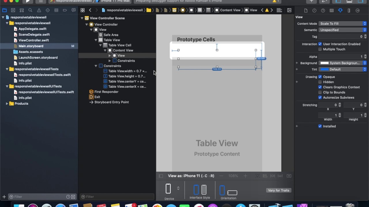 responsive table view cell swift